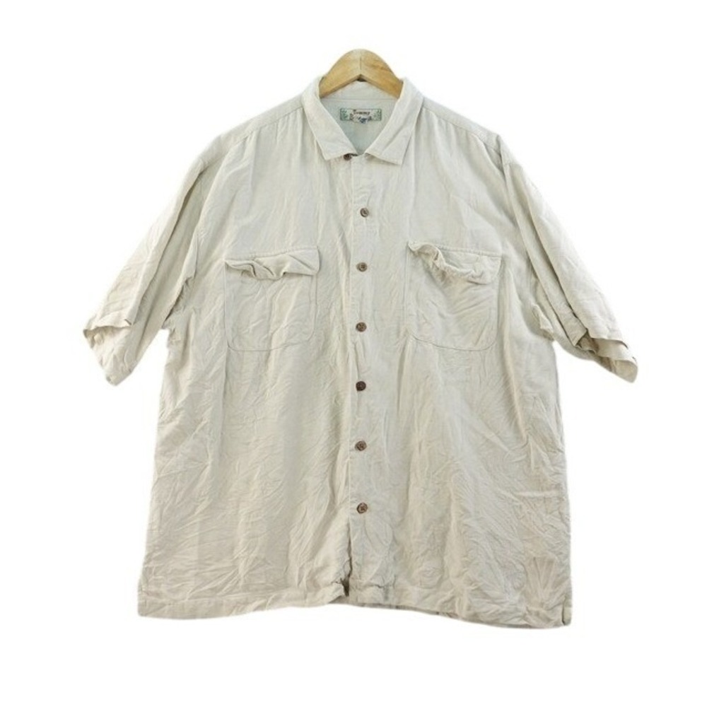 Vintage Tommy Bahama XL 100% Silk Button Down Shirt Short Sleeve Beige‎ Menswear